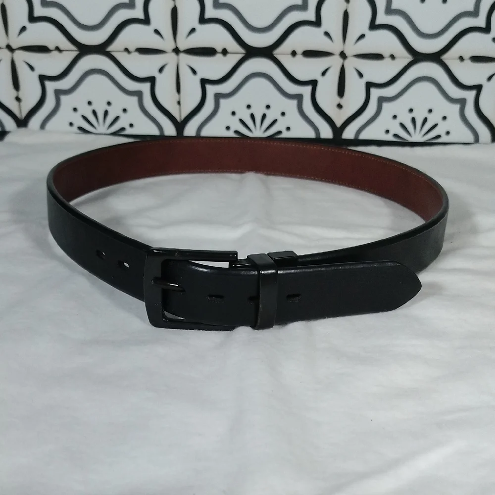 Men's Black And Brown Reversible Leather Belt Size L  30-32